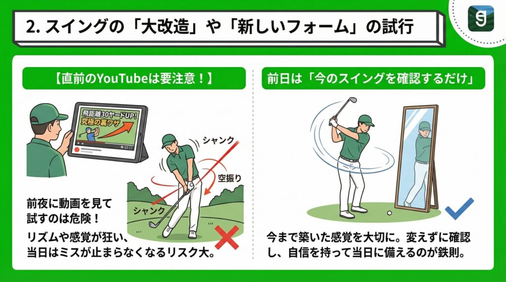 2. スイングの「大改造」や「新しいフォーム」の試行 Diagram